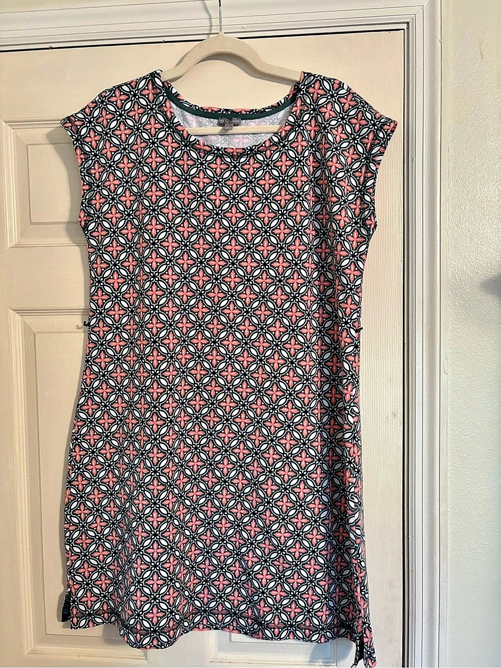 Talbots Geometric Mini Dress in Black Print Size Large